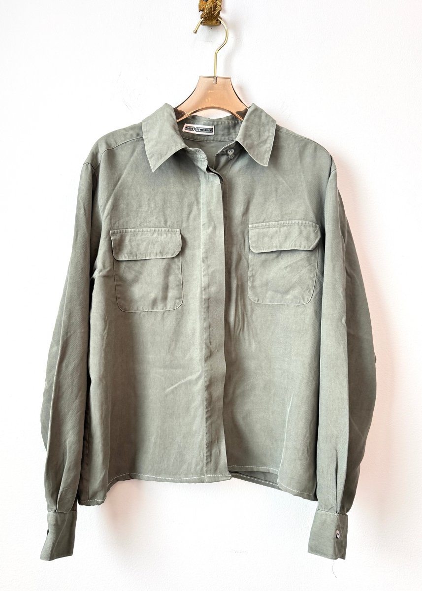 The Vale Shirt in Soft Sage Green Silk (Reworked) - Made X Hudson
