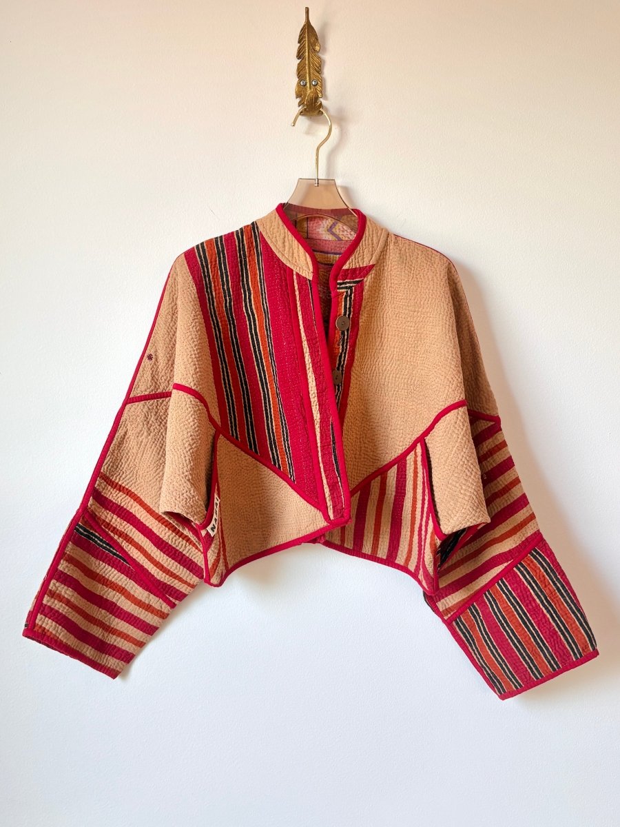 Reversible Kaira Quilted Cropped Jacket in Colors Tan, Red, Black, Orange & Pink Yellow, Purple - Made X Hudson