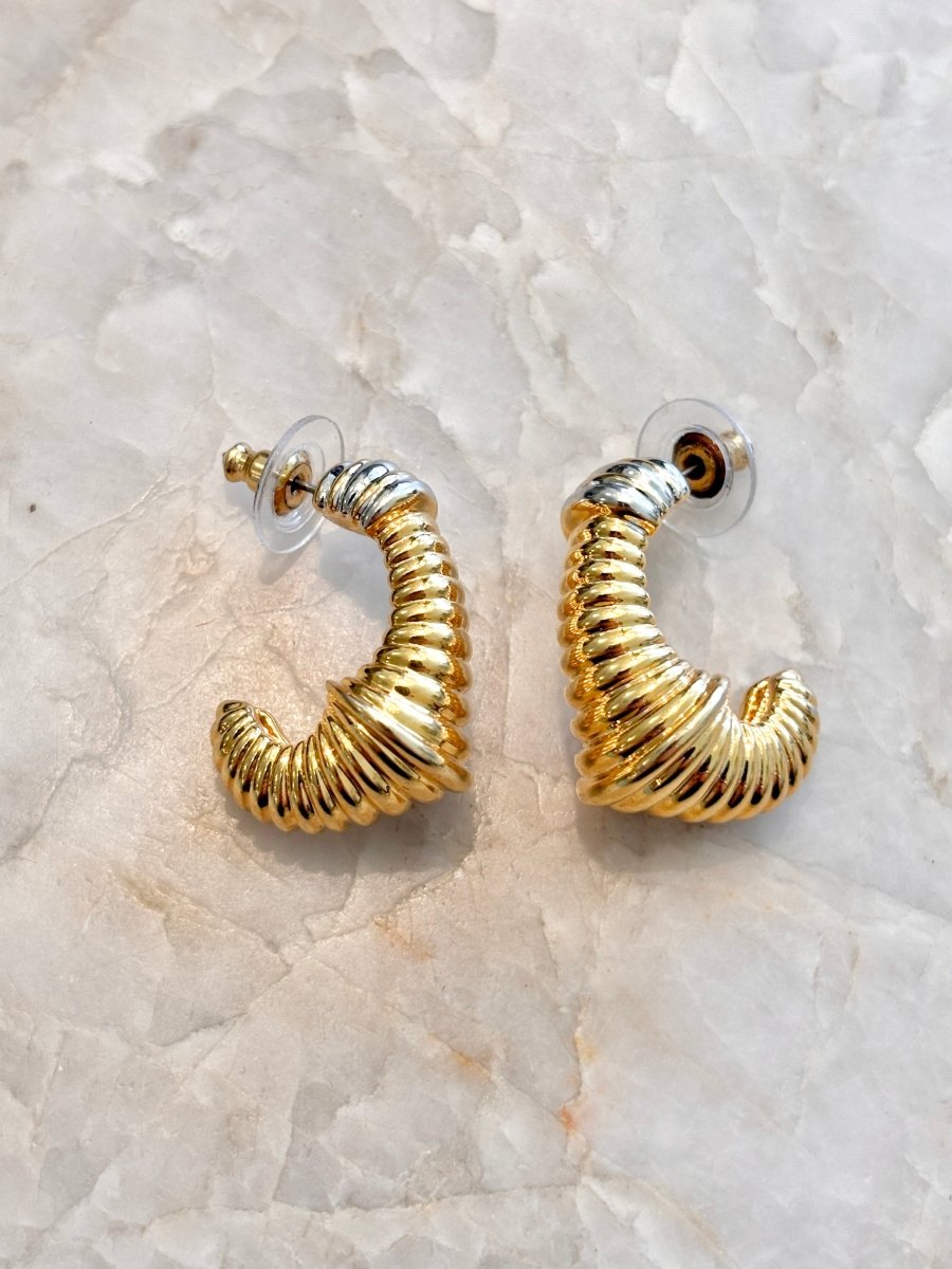 Gold Tone Silver Tip Croissant Earrings (Vintage) - Made X Hudson