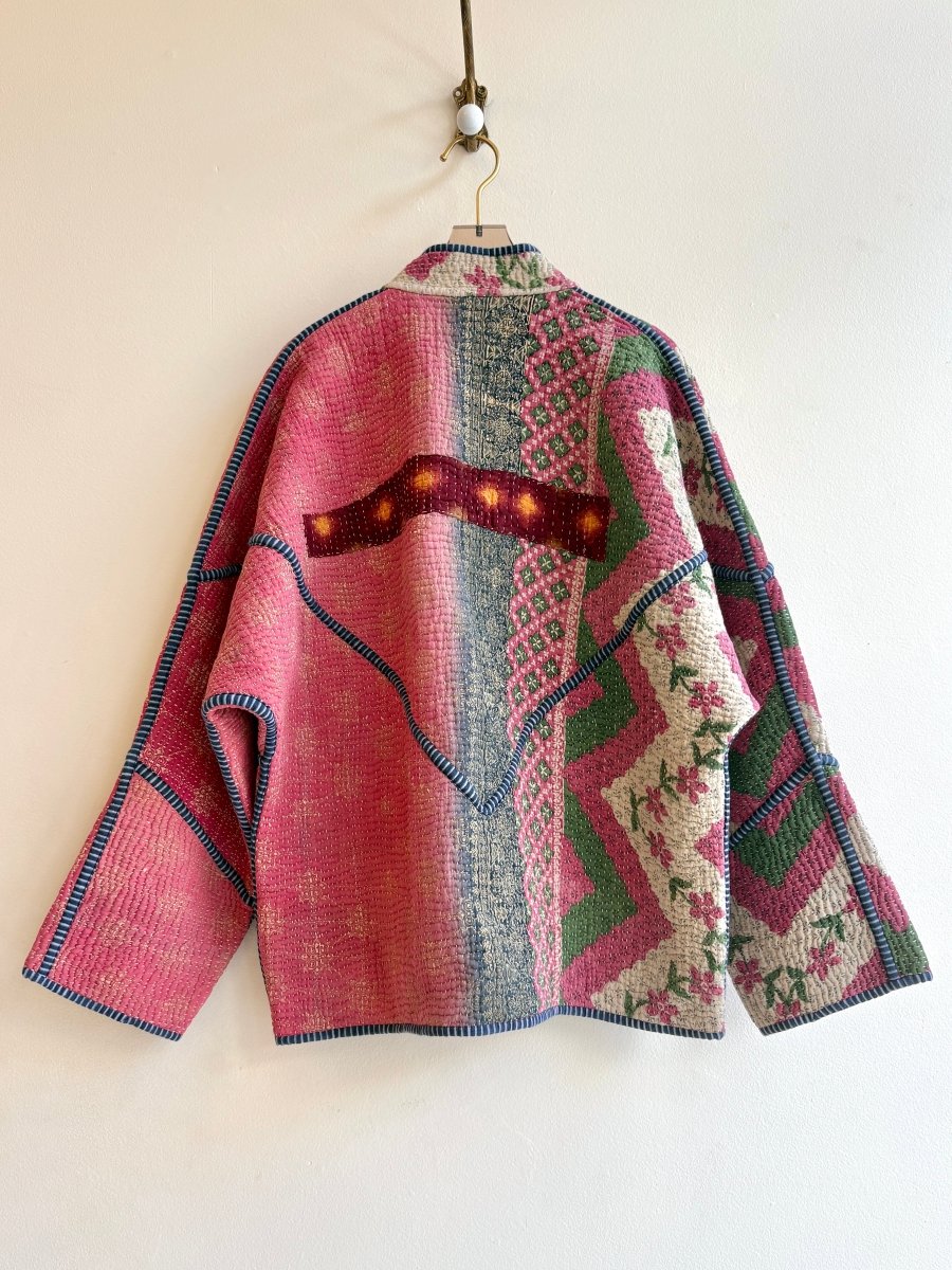 Reversible Ladhiya Quilted Jacket in Colors Watermelon Pink, Green, Cream & Blue, Black, Pink, Brick Red - Made X Hudson