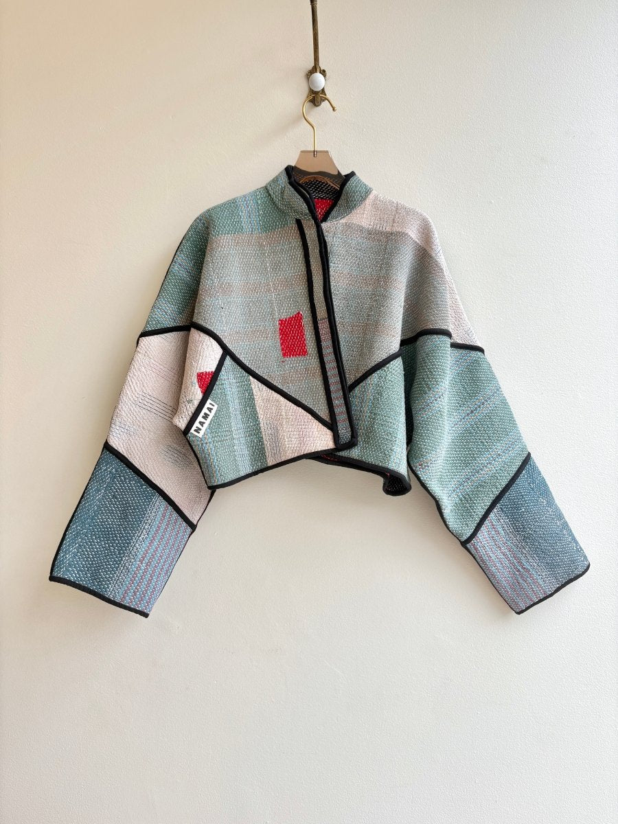 Reversible Kaira Quilted Cropped Jacket in Colors Sage, Mauve, Orange, Sky Blue & Red, Black - Made X Hudson