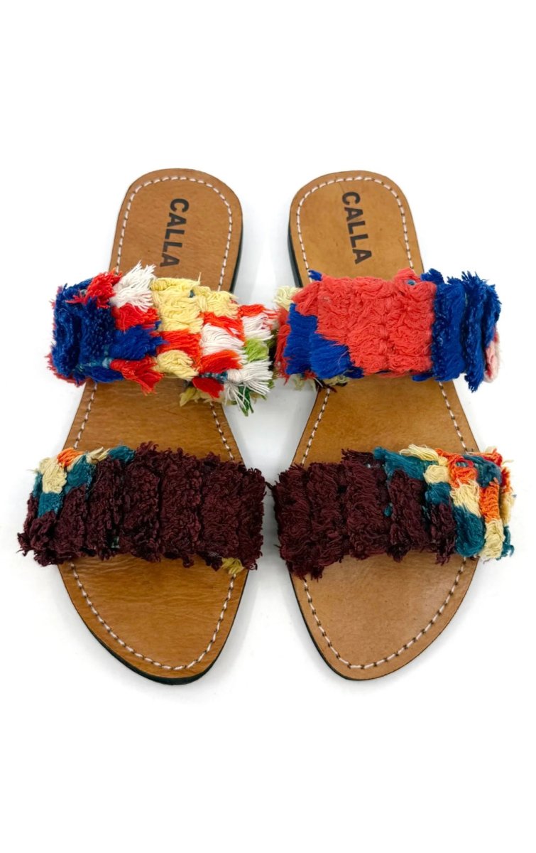 Hali Sandals “Jasper” In Colors Maroon, Steel Blue, Cherry Red, & Cream (Size 40) - Made X Hudson