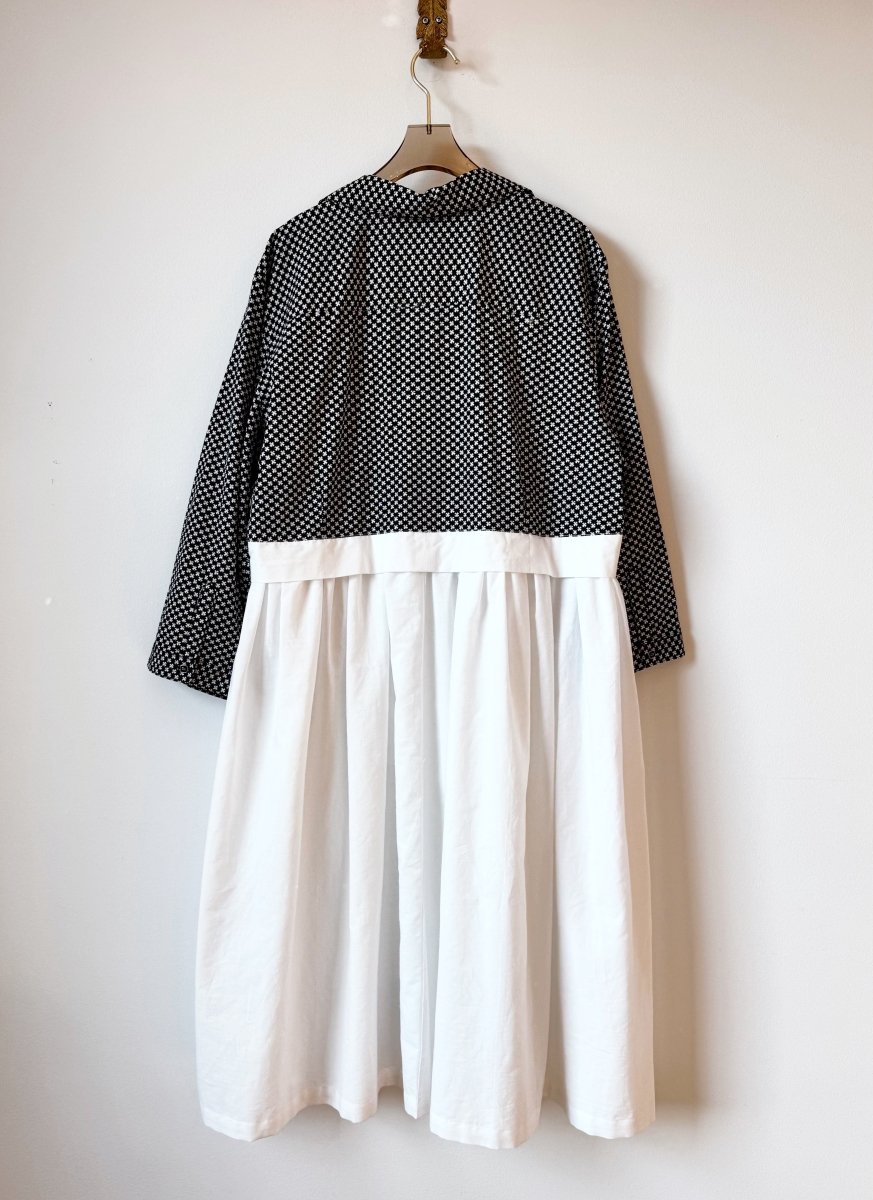 Empire Shirtwaist Dress in Black and White Flower Print & White (Reworked) - Made X Hudson