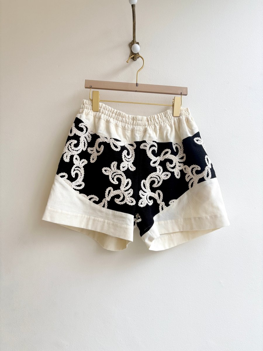 Black & White Couching Stitch Wave Shorts - Made X Hudson
