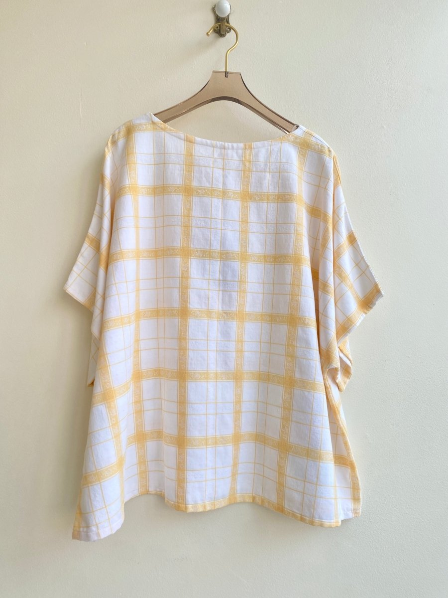 Yellow Plaid Spring Picnic Top w/ Red Fruit Patch Pockets - Made X Hudson