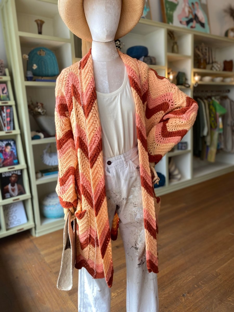 Zig Zag Duster in Colors Pink, Rust & Pale Orange - Made X Hudson