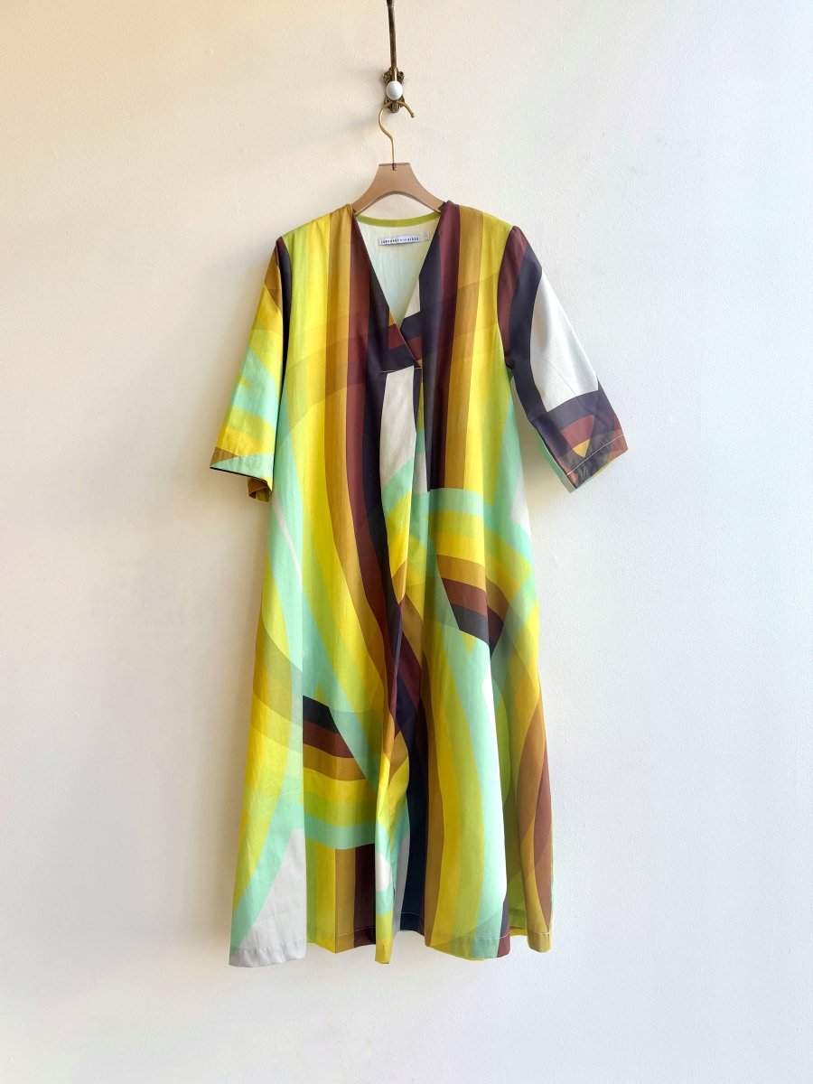 Black, Brown, Green, Yellow Rainbow Saturn “Emilie” Dress - Made X Hudson