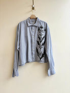 Folk Floral Shadow Grey Cropped Button Down | Hand Painted (Reworked) - Made X Hudson