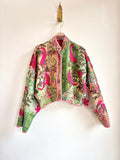 Reversible Suzani Quilted Cropped Jacket in Colors Green, Hot Pink, Truffle, Mauve & Brick Red, Hot Pink, Truffle, Light Pink - Made X Hudson