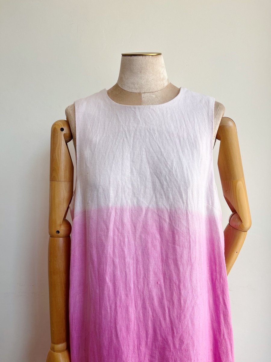 Pink Ombre Dyed Organic Linen Chore Dress - Made X Hudson