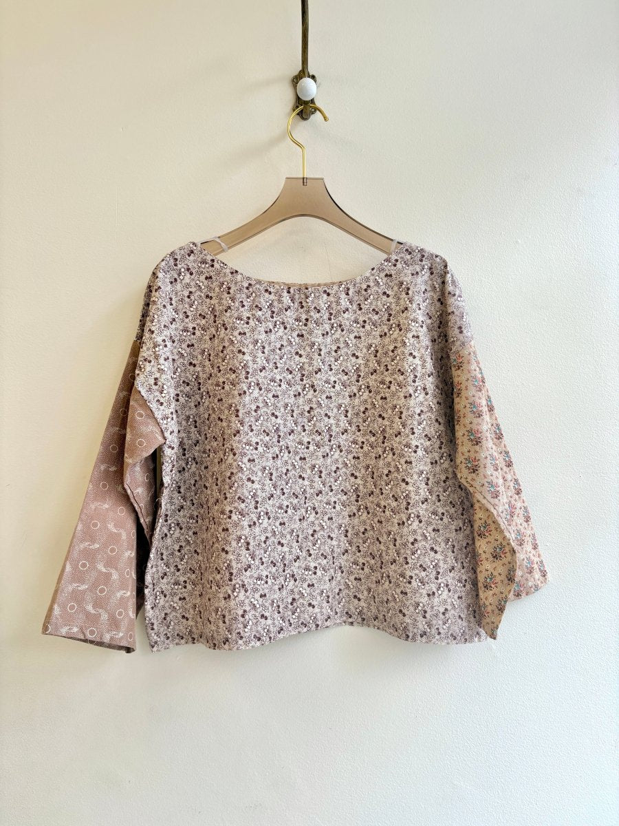 Tan & Floral Printed Box Top w/ 3/4 Sleeves - Made X Hudson