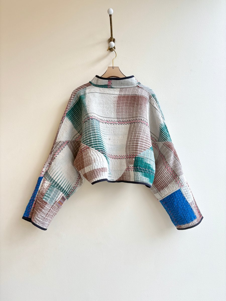 Reversible Kaira Quilted Cropped Jacket in Colors Ivory, Pink, Lavender, Yellow & Ivory, Brown, Sage, Green - Made X Hudson