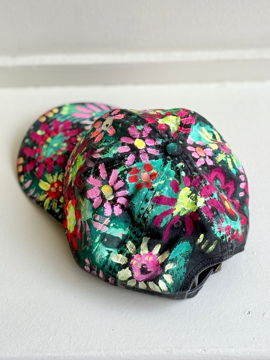 Black Hand Painted Neon Flowers Baseball Cap - Made X Hudson
