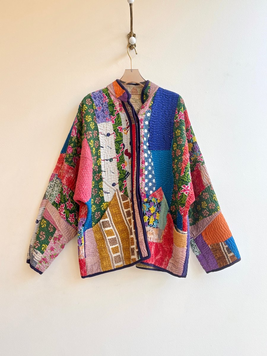 Reversible Ladhiya Quilted Jacket in Colors Floral, Purple, Blue, Pink & Tan w/ Mauve Floral - Made X Hudson