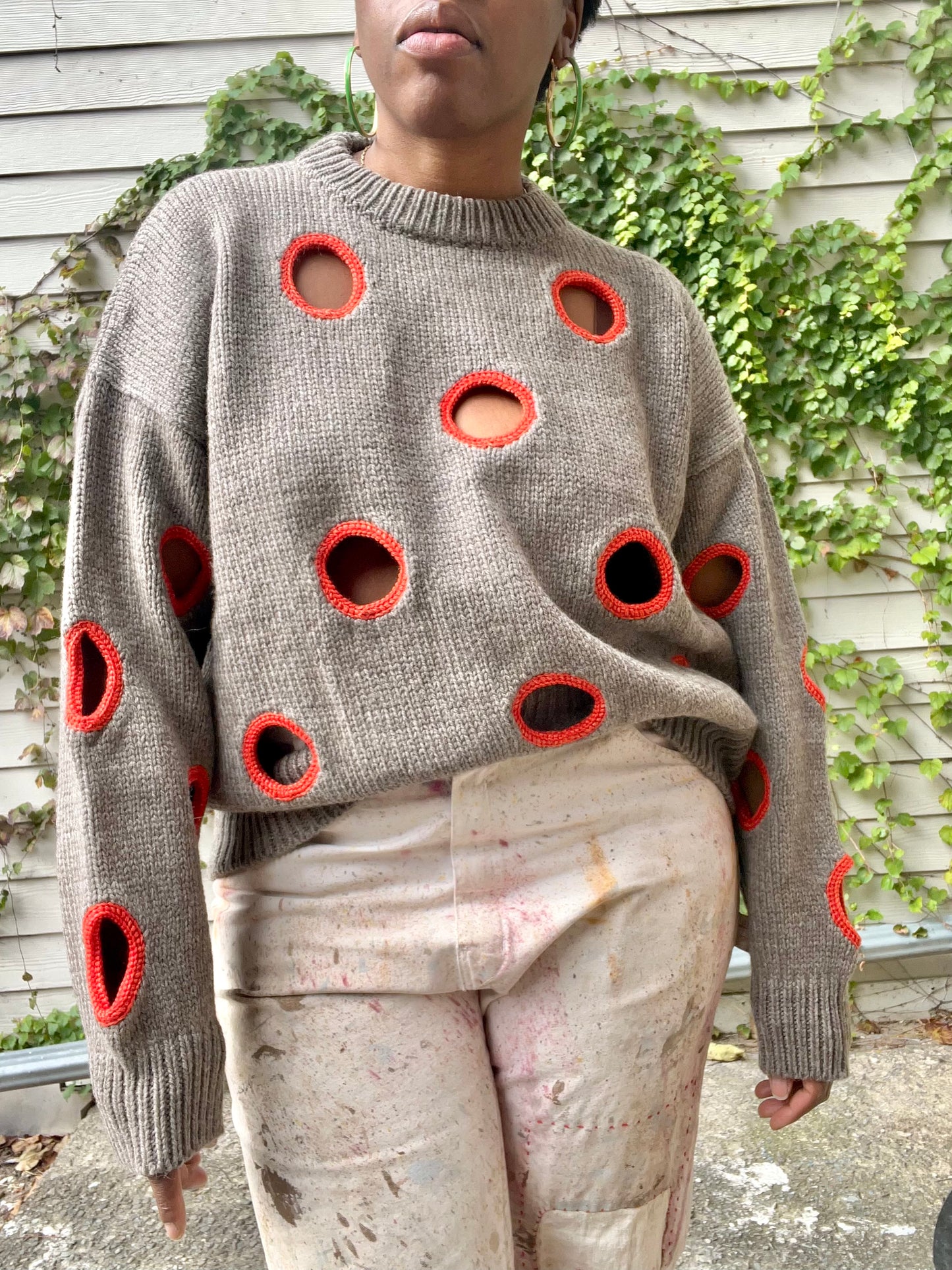 Brown & Orange Hole Knit Sweater