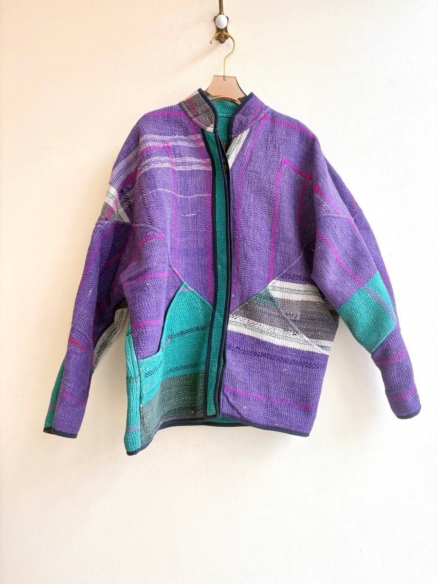 Reversible Ladhiya Quilted Jacket in Colors Dark Cyan, Bright Pink, Navy & Grape, Dark Cyan, Taupe - Made X Hudson