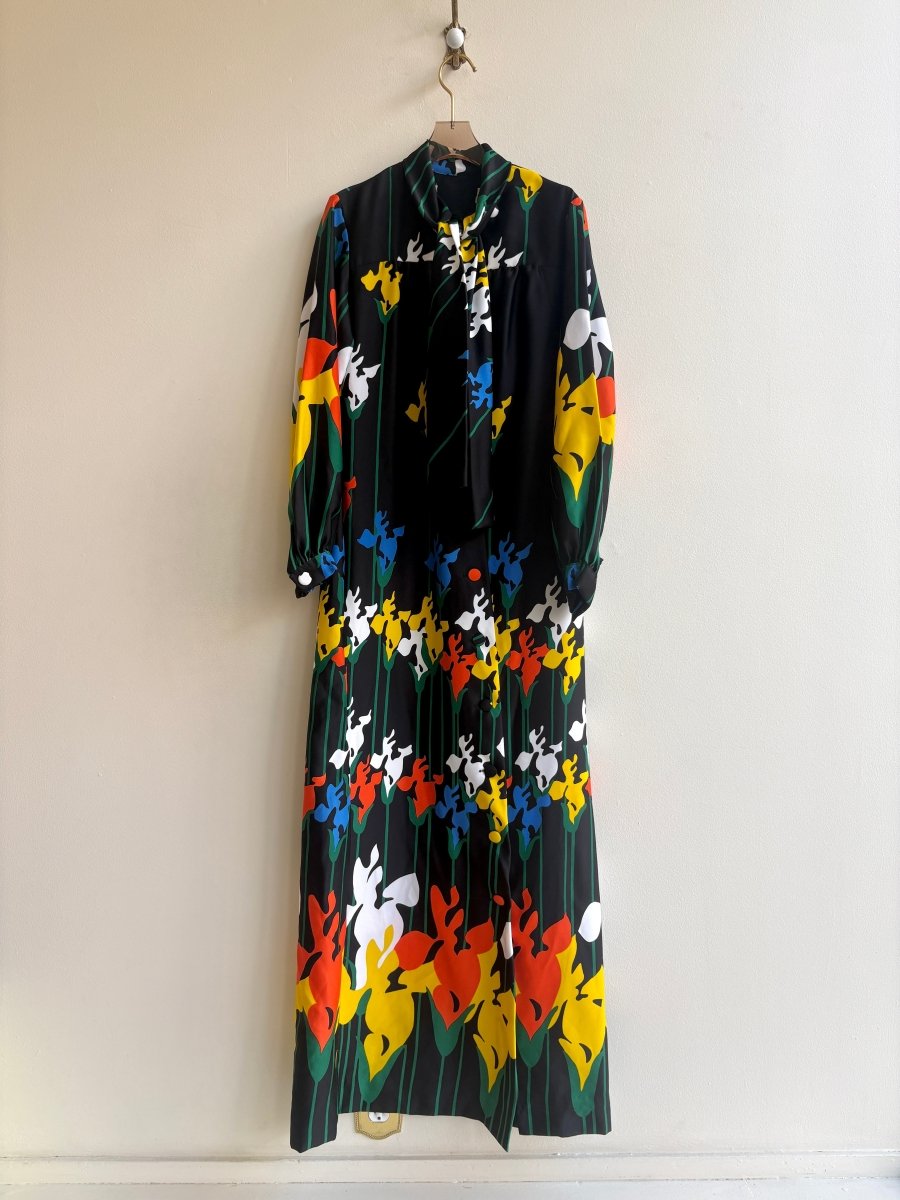Black and Mod Floral Maxi Dress (Vintage) - Made X Hudson