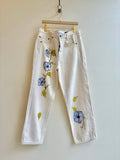 "Marnie" Morning Glory White Jeans | Hand Painted (Reworked) - Made X Hudson