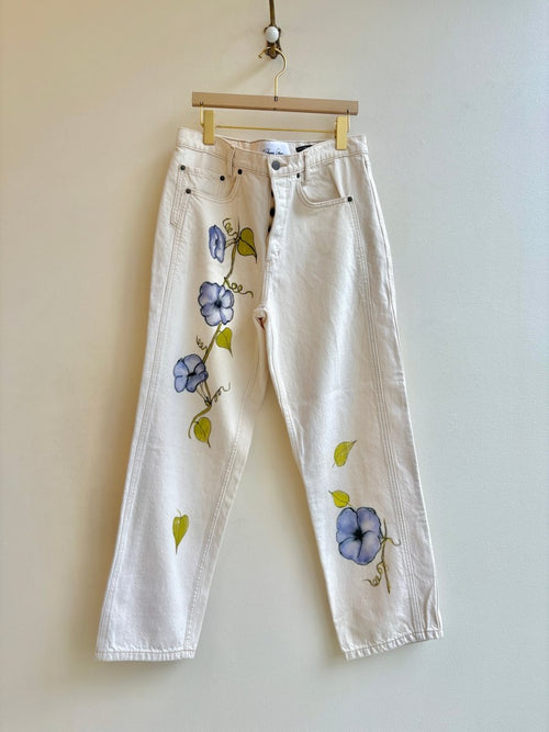 "Marnie" Morning Glory White Jeans | Hand Painted (Reworked) - Made X Hudson