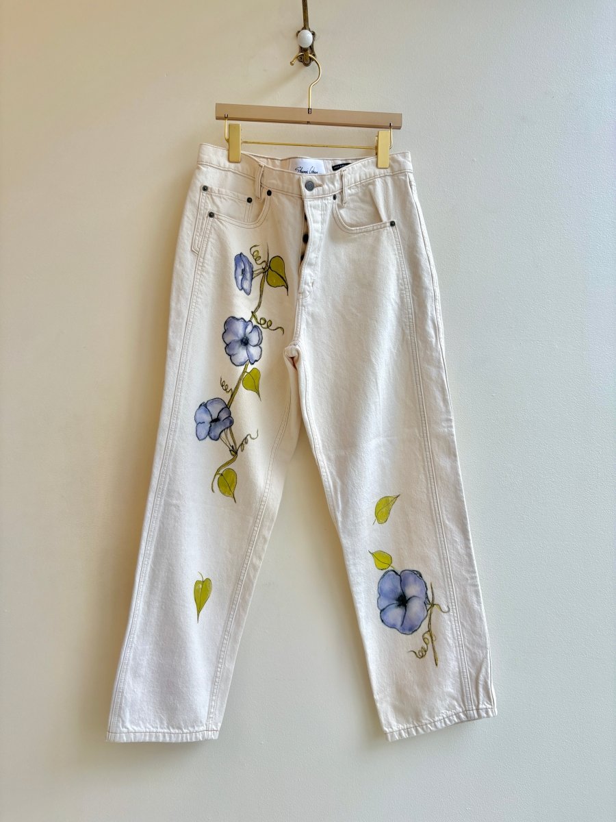 "Marnie" Morning Glory White Jeans | Hand Painted (Reworked) - Made X Hudson
