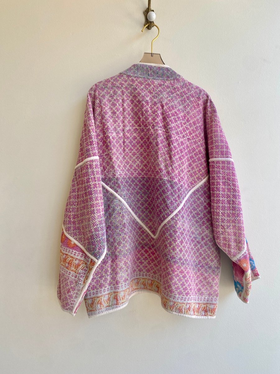 Reversible Ladhiya Quilted Jacket in Colors Pink, Purple, Orange & Blue, Orange, Pink - Made X Hudson