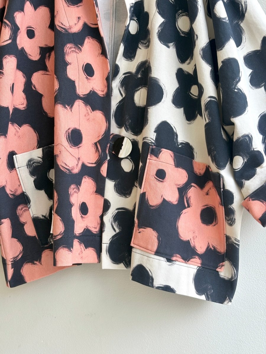 Orange & Black Flower Boxy Jacket w/ Patch Pockets - Made X Hudson