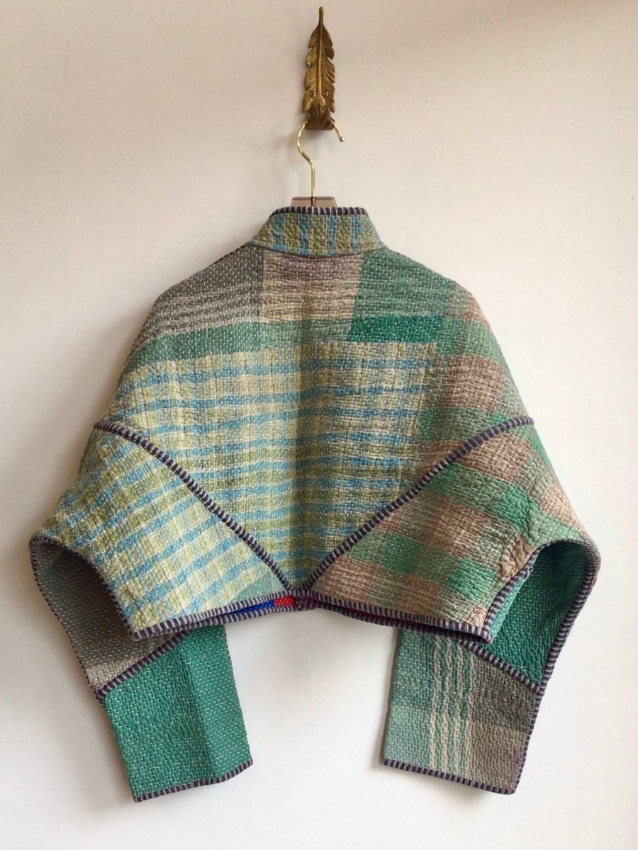 Reversible Kaira Quilted Cropped Jacket in Colors Green, Lavender, Maroon & Red, Orange, Purple, Blue, Green - Made X Hudson