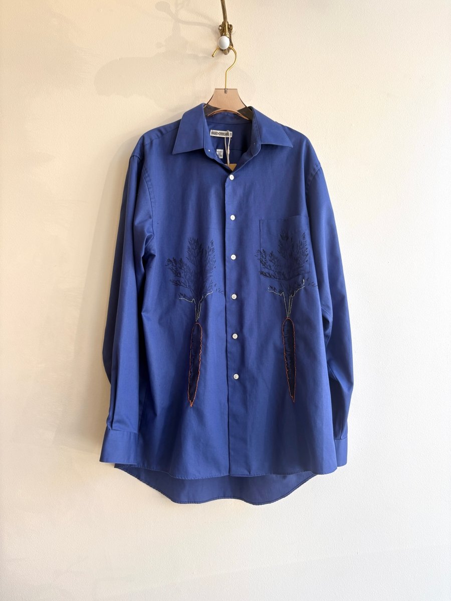 “Aleister” Hand Embroidered Navy Carrot Print Shirt (Reworked) - Made X Hudson