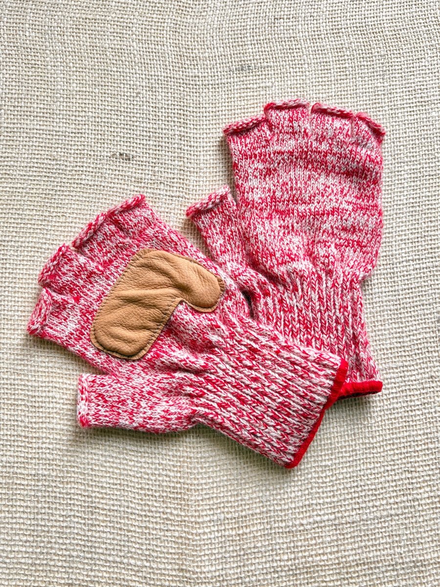 Fingerless Wool Gloves w/ Leather Palms Womens One Size