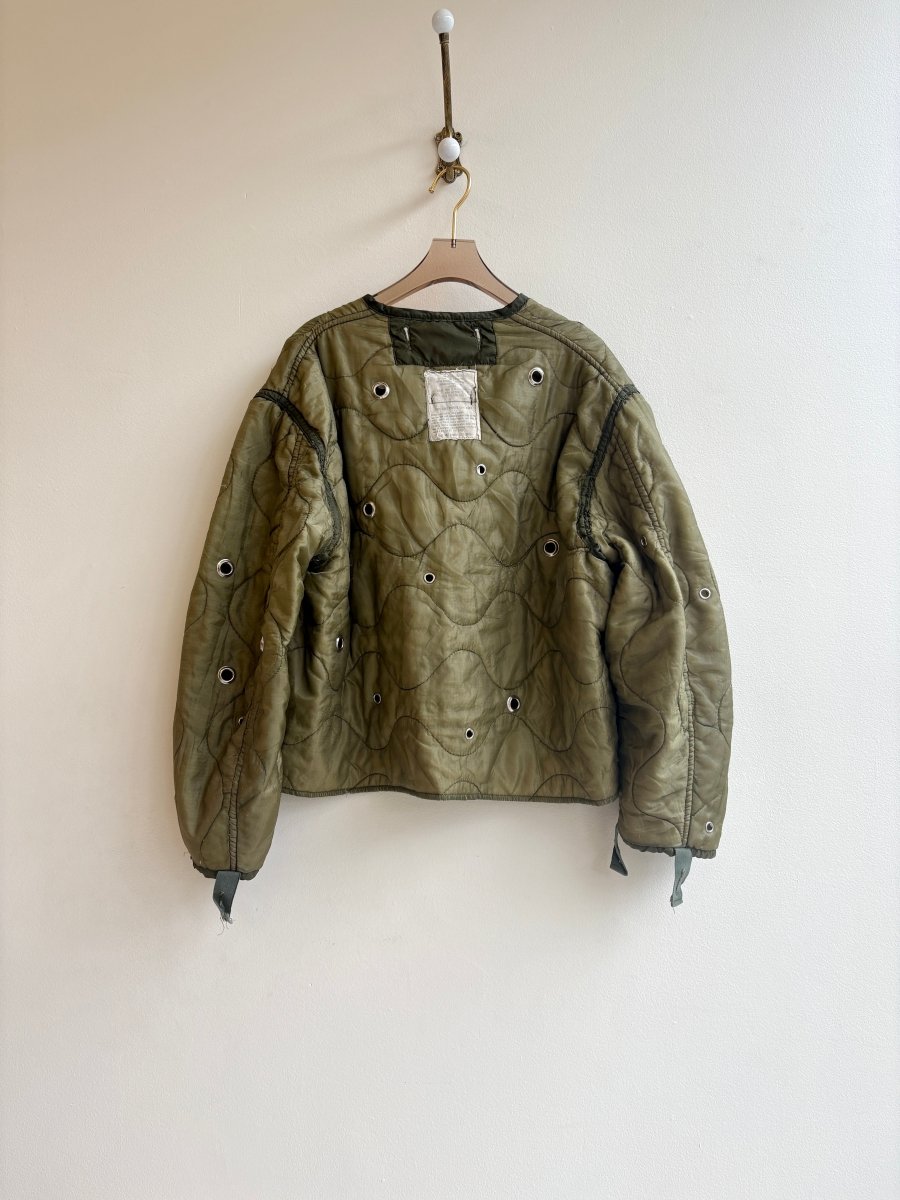 Light Olive Green Army Liner Quilted Coat w/ Silver Grommets & Clasp (Reworked) - Made X Hudson