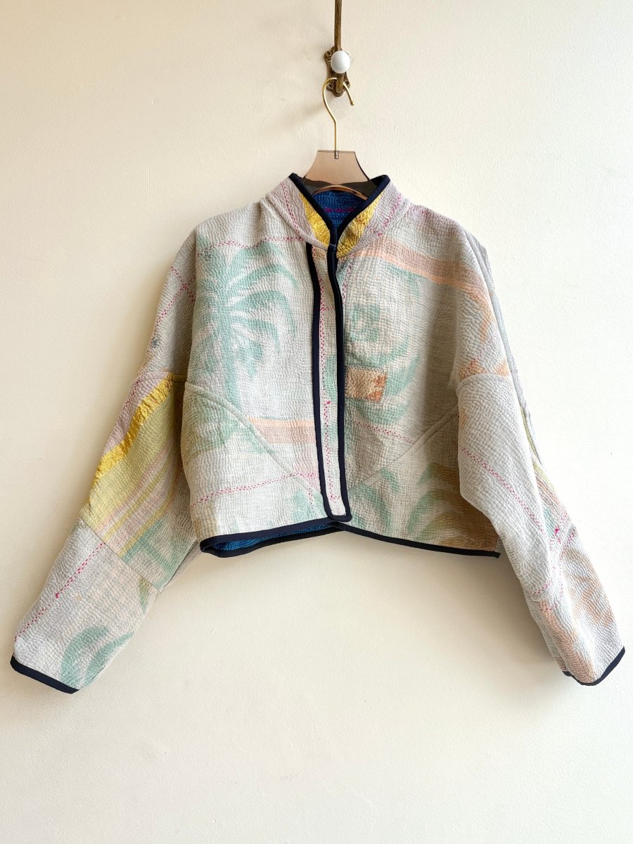 Reversible Kaira Quilted Cropped Jacket in Colors Electric Blue, Hibiscus Pink, White & Bone White, Sea Foam, Gold - Made X Hudson