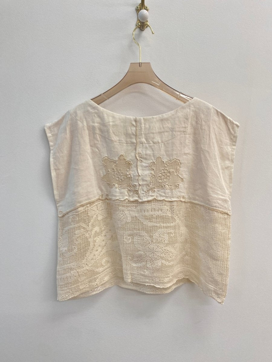 Multi Floral Embroidered Linen & Crochet Box Top - Made X Hudson