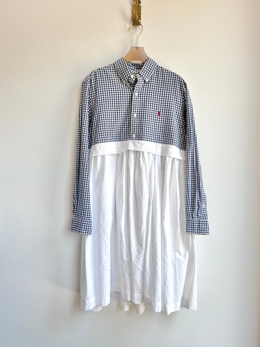 Empire Shirtwaist Dress in Blue and White Gingham & White (Reworked) - Made X Hudson