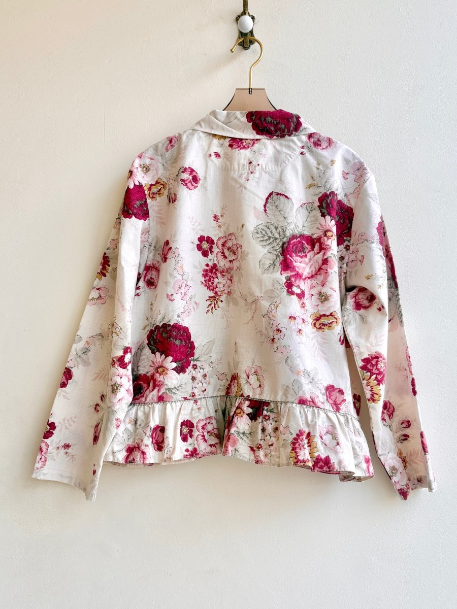 Floral Ruffle Crop Utility Jacket in Berry and Pink - Made X Hudson