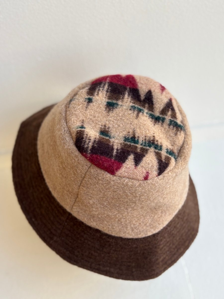 Brown & Neutral Deadstock Wool Bucket Hat w/ Green, Red, Brown, Neutral Top - Made X Hudson