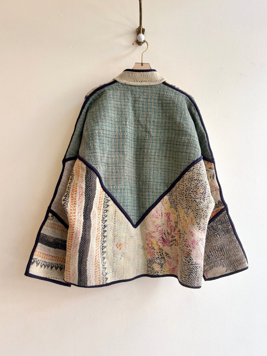 Reversible Ladhiya Quilted Jacket in Colors Eggshell, Sage, Blue, Blush, Grey & Multi - Colored Patchwork - Made X Hudson