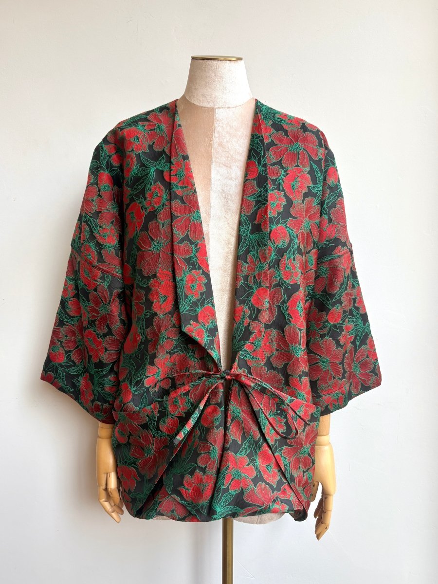 Black, Red and Green Brocade Floral Chore Jacket - Made X Hudson