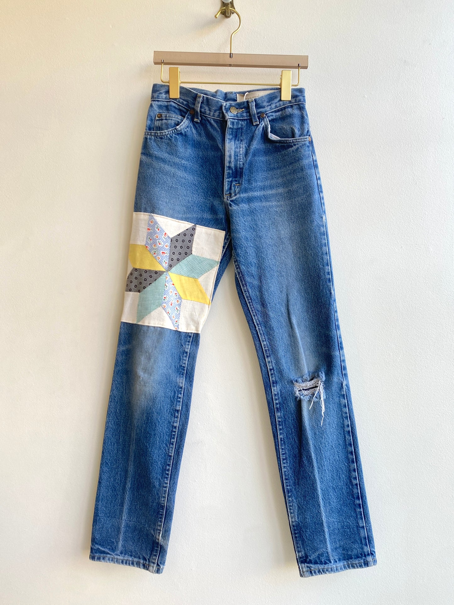 Vintage Lee Denim w/ Multi Colored Star Quilted Patch Pants (Reworked)