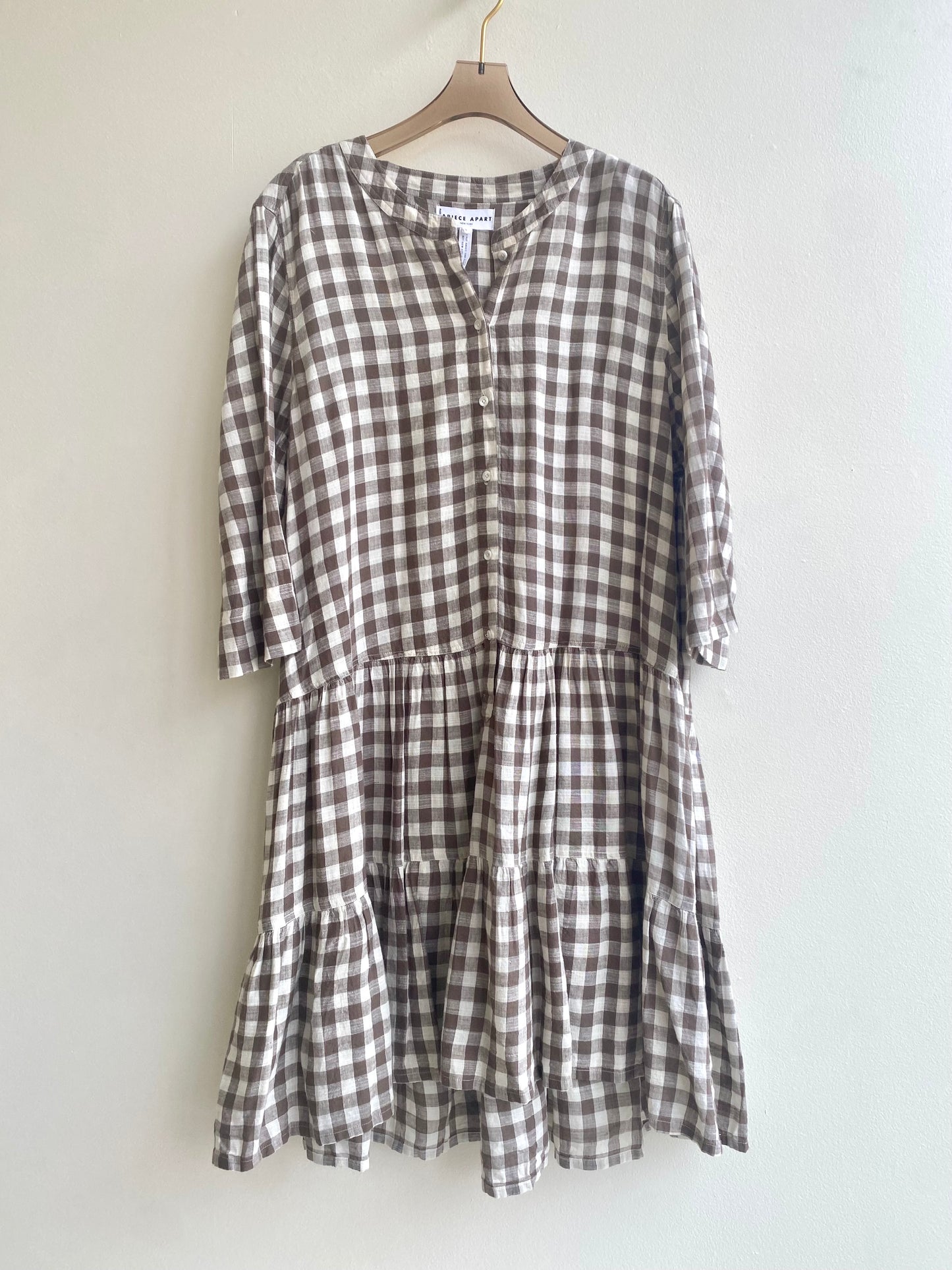 Vintage Brown Gingham Button Down Dress