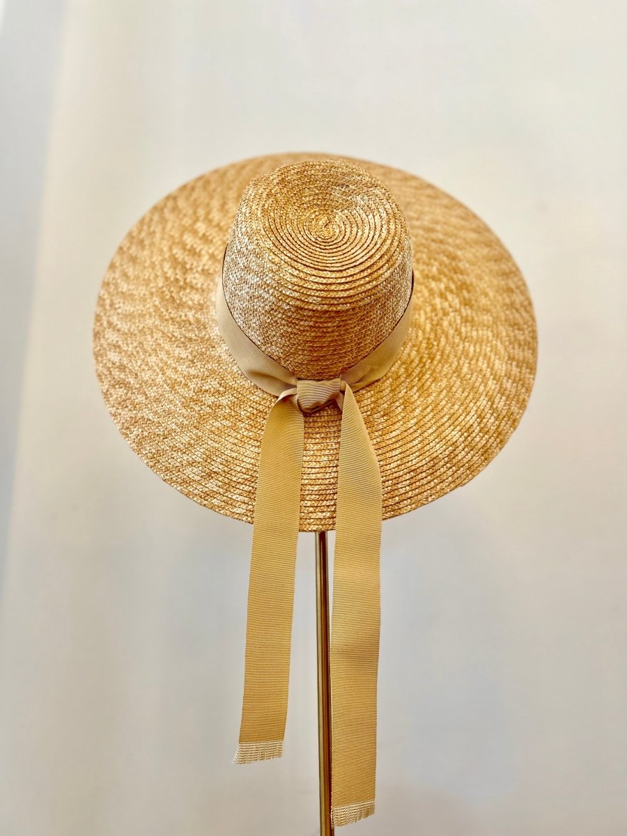 Stylish Tan Wide-Brim Hat with Ribbon Exclusive Cream Packable Wide Bow Sunhat | Toucan Hats main image 2