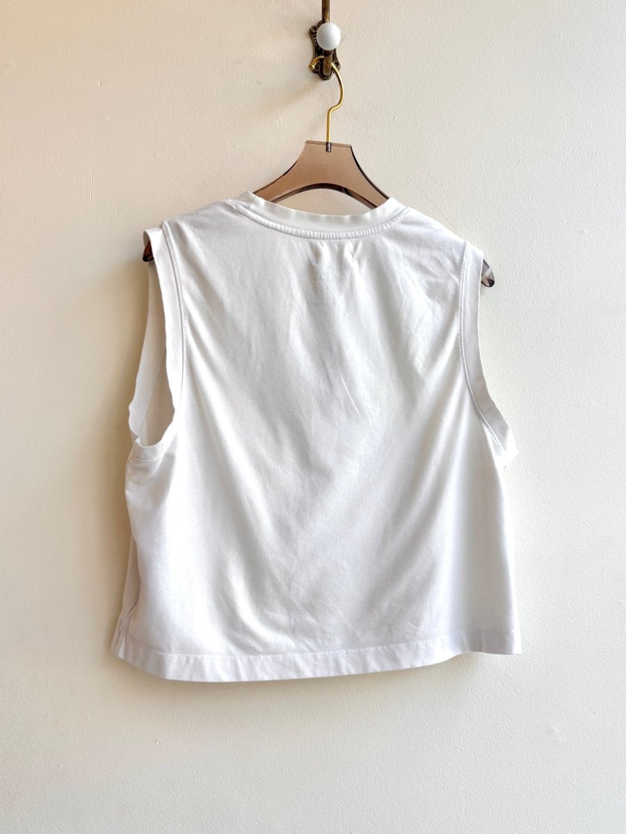 “Jude” White Green/Orange Embroidered & Stamped Carrot Print Tank (Reworked) - Made X Hudson