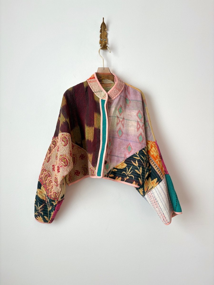 Reversible Kaira Quilted Cropped Jacket in Colors Light Pink, Blush, Red, Green & Marigold, Hot Pink, Lavender, Teal, Black - Made X Hudson