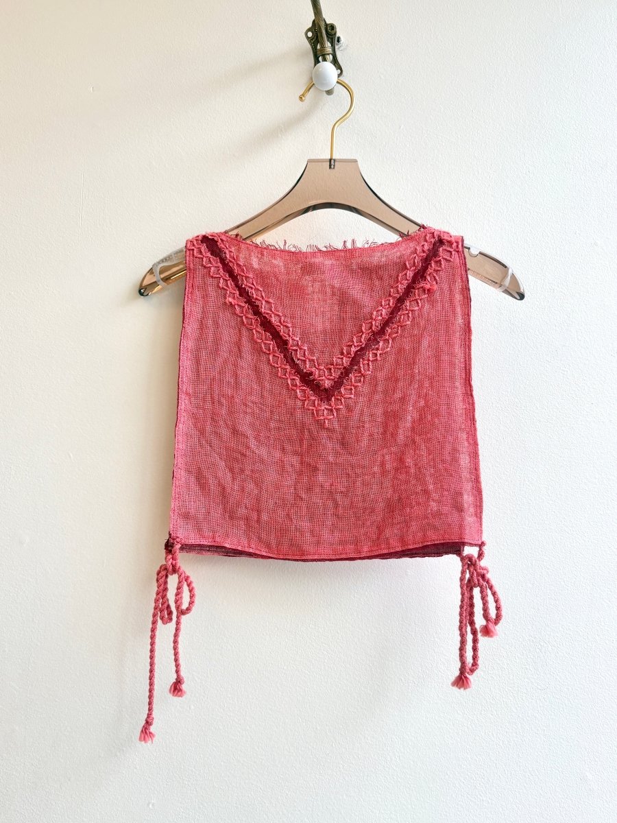 Chester in Pink and Red Linen with Hand Embroidered V Design - Made X Hudson