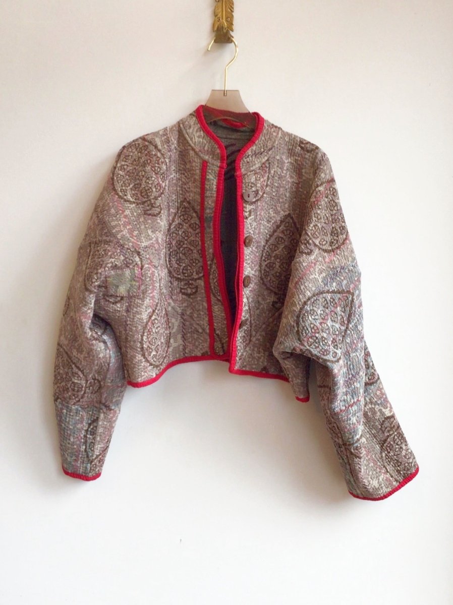 Reversible Kaira Quilted Cropped Jacket in Colors Grey, Pink & Grey, Mauve - Made X Hudson