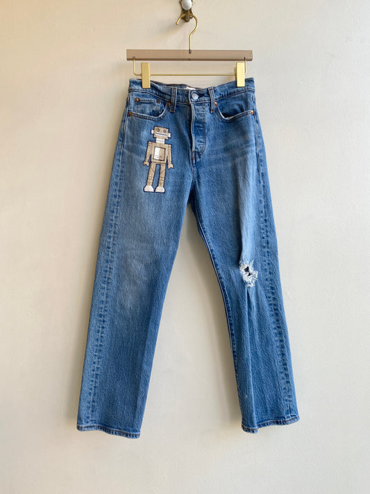 Robot Hand-Patched and -Embroidered Jeans (Reworked)