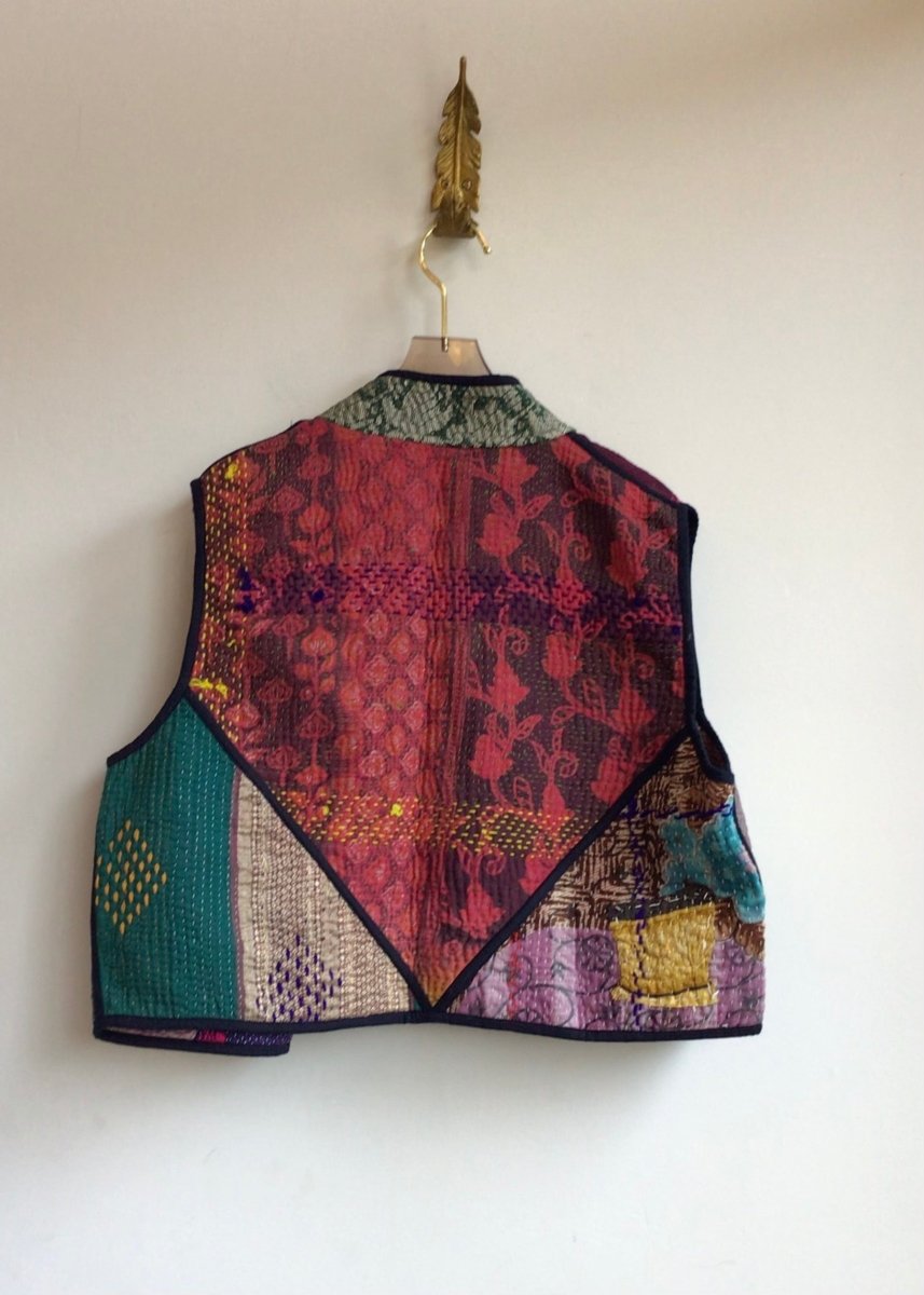 Reversible Kaira Quilted Cropped Vest in Colors Red, Orange, Teal, Burgundy, Grey & Green, Blue, Purple, Cream - Made X Hudson