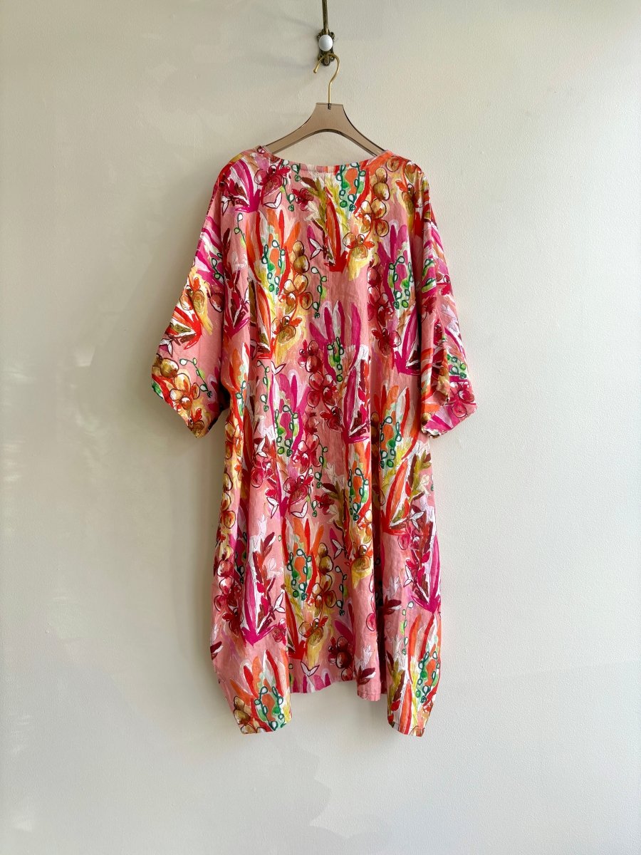 Pink Abstract Linen Gallery Dress - Made X Hudson
