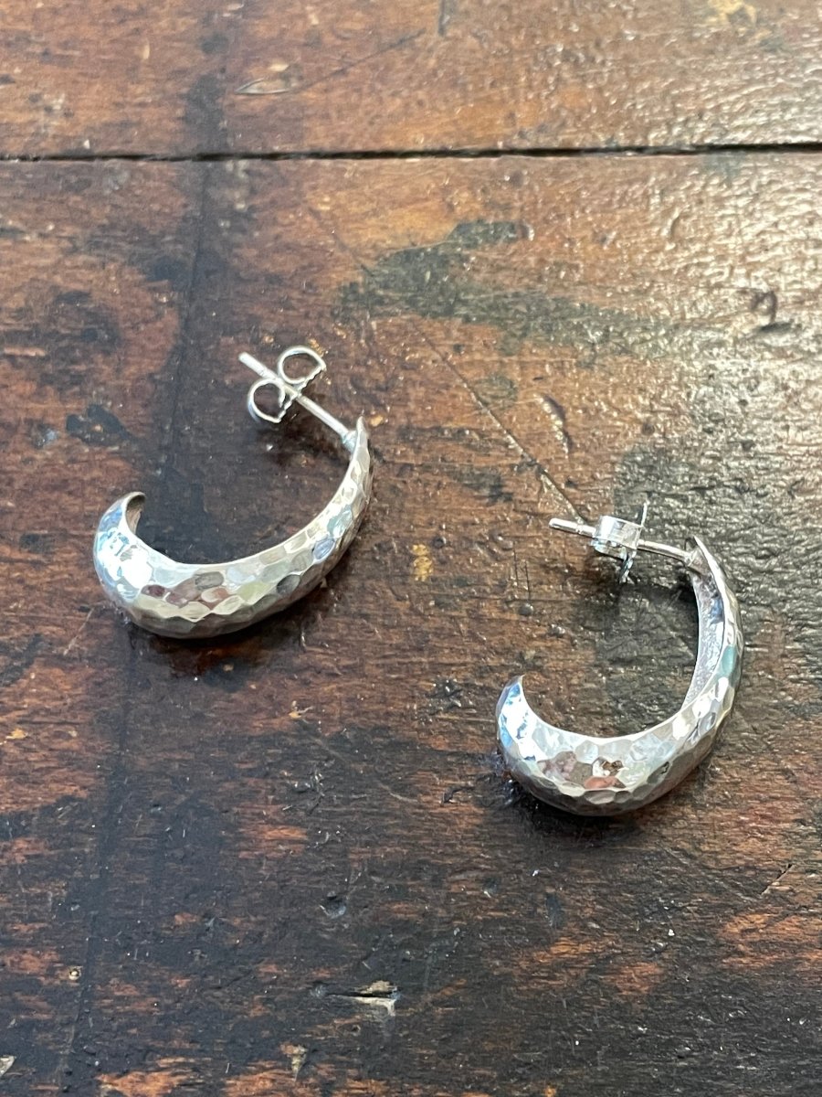 Hammered Open Hoops Sterling Silver Earrings - Made X Hudson