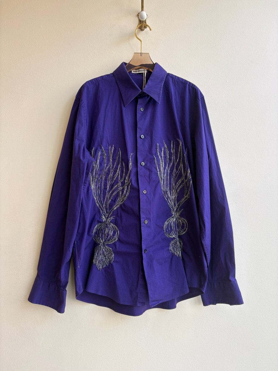 “Waylon” Eggplant with Silver Embroidered Spring Onion Shirt (Reworked) - Made X Hudson