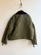 Dark Olive Army Liner Quilted Coat w/ Peat Brown Dagger Collar & Faux Leather Buttons (Reworked) - Made X Hudson